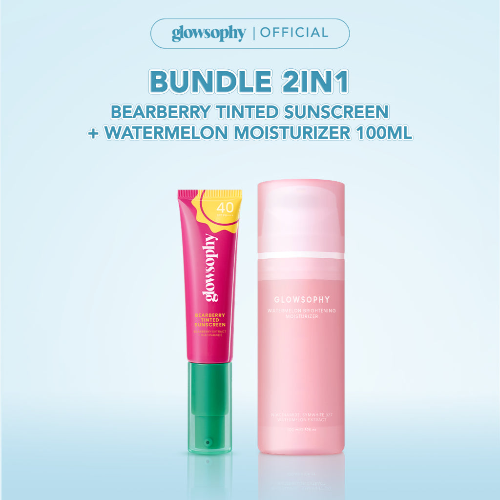Glowsophy Bundle 5in1 Brightening Series Watermelon Brightening Moisturizer 100ml + Bearberry Tinted Sunscreen + Watermelon Gentle Cleanser + Watermelon Clay Stick + Pineapple Serum