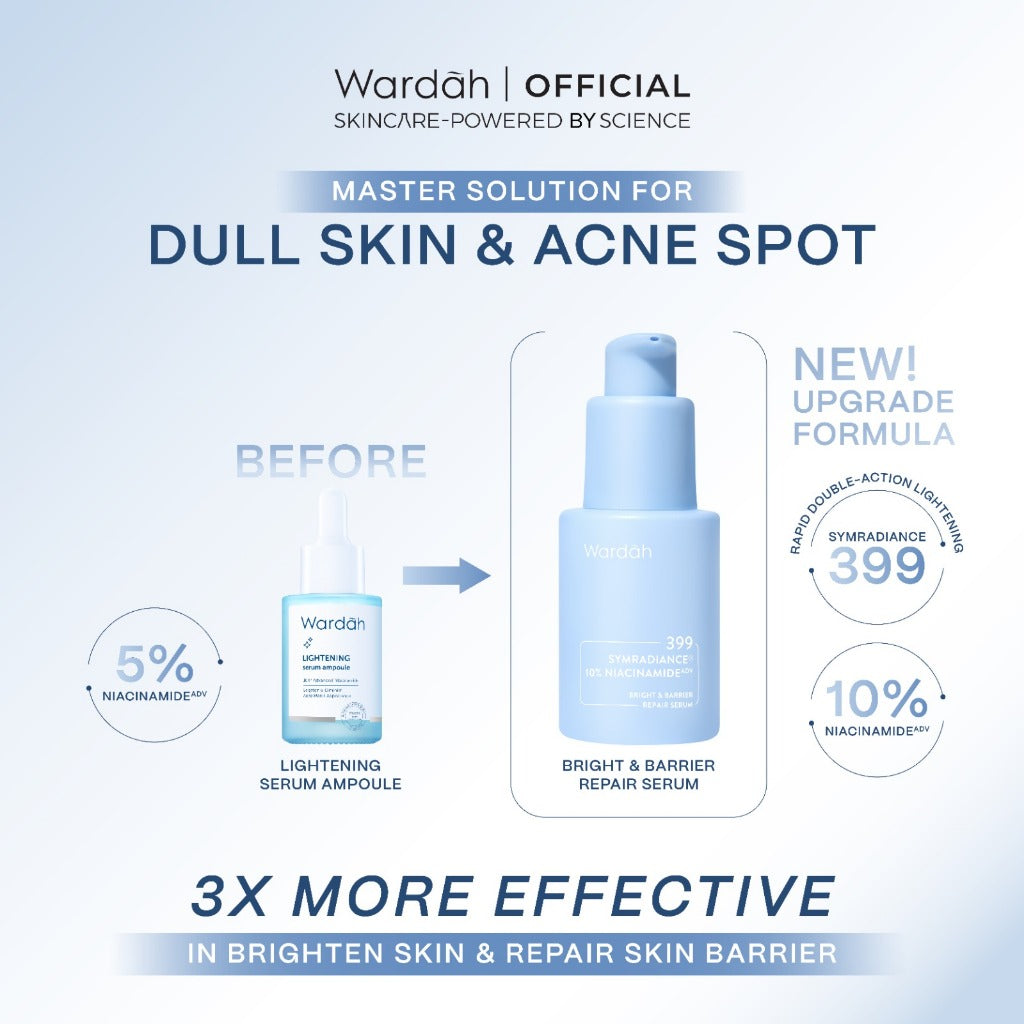 WARDAH Lightening Symradiance 399 + 10% Niacinamide Skin Care All Series Lengkap ADV Bright & Barrier Boost - Serum dan Moisturizer Mencerahkan Kulit Kusam Bekas Jerawat, Mencegah Hiperpigmentasi, Pelembab - Skincare