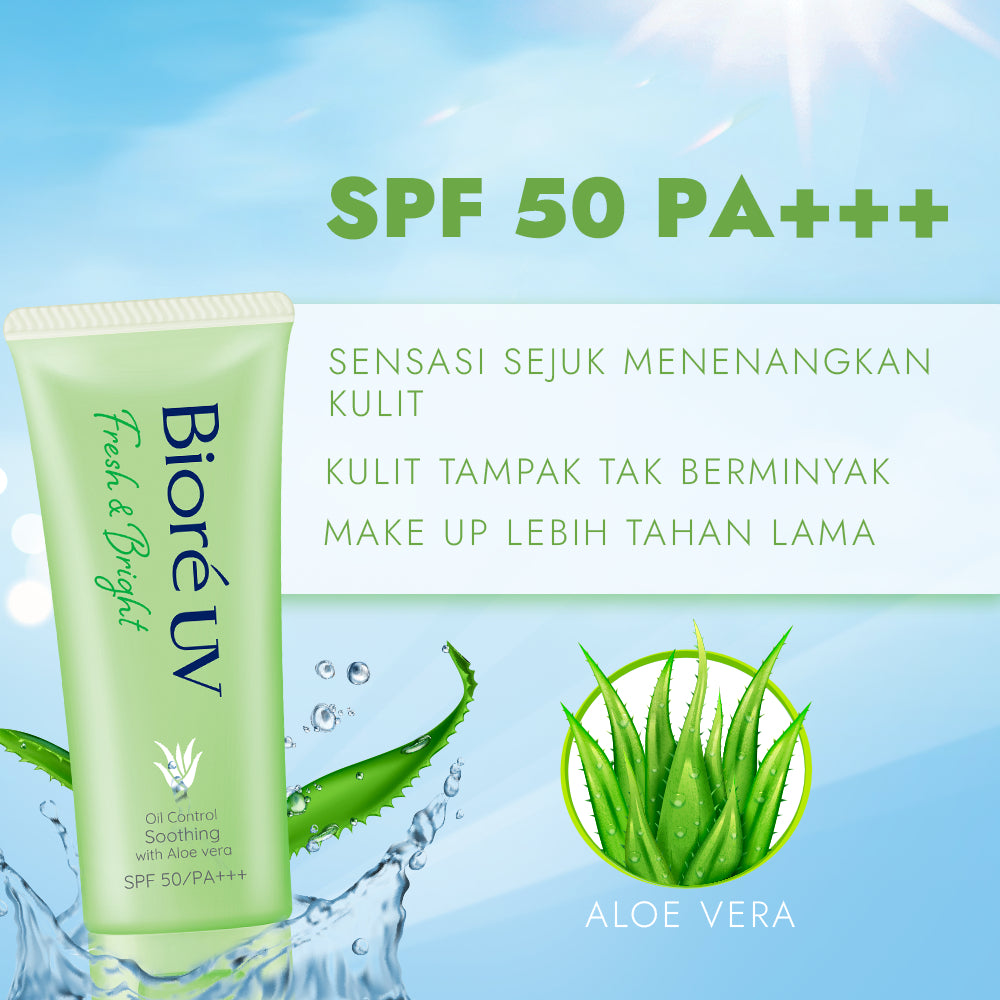 Biore UV Fresh & Bright Skincare Sunscreen 30GR Oil Control Soothing Aloe 30GR SPF 50 PA+++