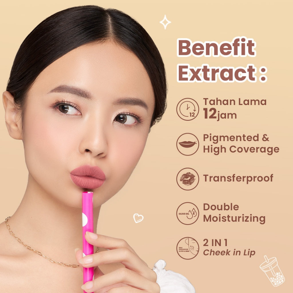 Hanasui Mattedorable Lip Cream Boba - Velvet Matte Finish Pigmented Long Lasting Double Moisturizing