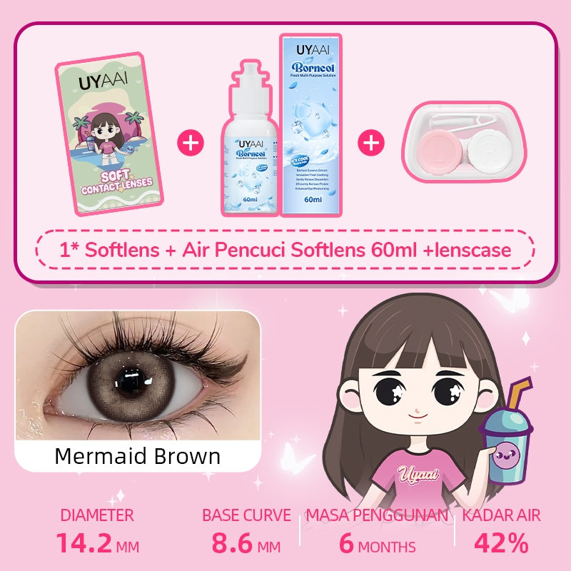 [Beli 1 Gratis 2 Hadiah] UYAAI Softlens Normal 14.00-15.00mm 1Pasang Softlens+120ML Air Pencuci Softlens+Lenscase