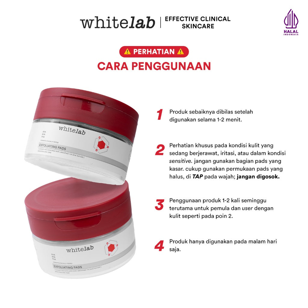 Whitelab Exfoliating Pads Peeling AHA BHA PHA - Pads Eksfoliasi Pengangkat Sel Kulit Mati Memperbaiki Tekstur Kulit & Komedo [BPOM]