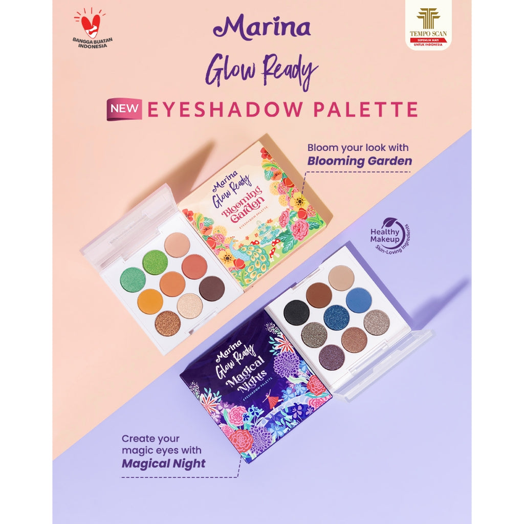 Marina Glow Ready Eyeshadow Palette Blooming Garden & Magical Nights 9g - [Exp Date : 08.2027]