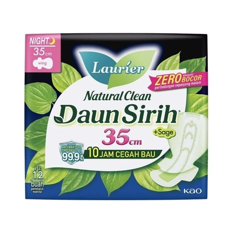Laurier Daun Sirih Pembalut Wanita Wing Malam 35 cm 12 pcs