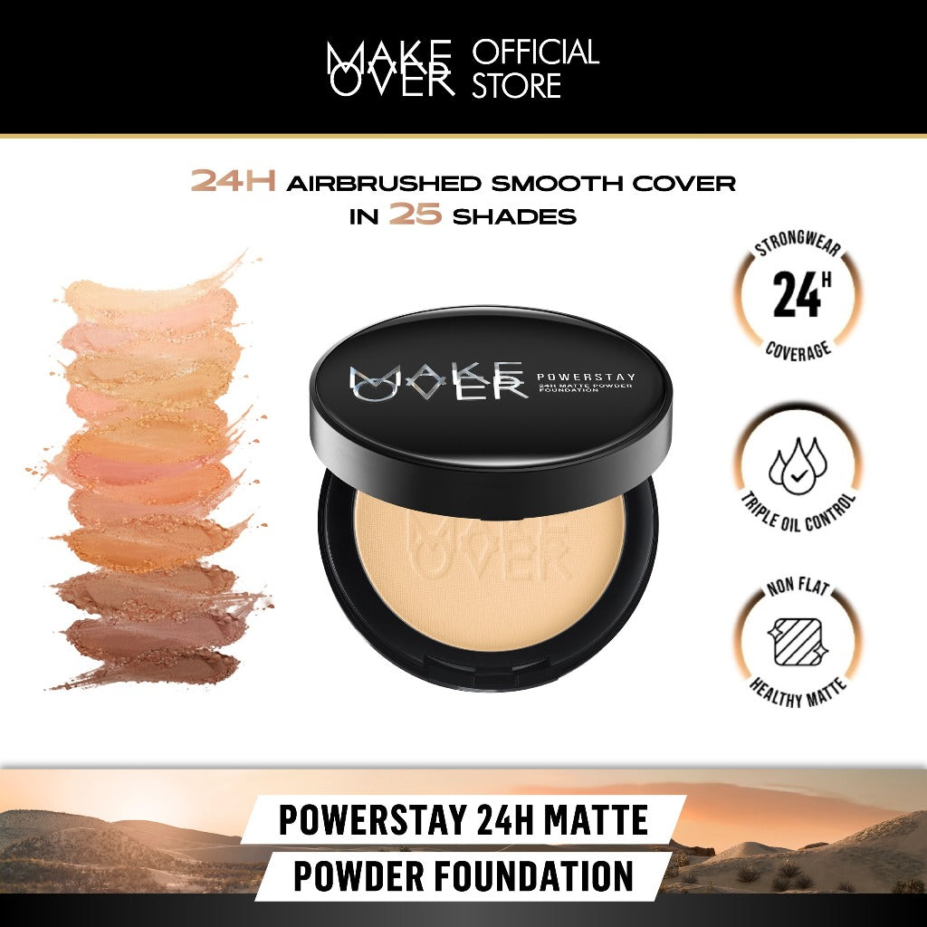 [SPECIAL 11.11] MAKE OVER Powerstay 24H Matte Powder Foundation - Bedak Padat High Coverage Ringan Compact Flawless Make Up Tahan Lama 24 Jam Non-Comedogenic BEST SELLER Poreless Somethin Time Less w Maybe Euphoria Blurring