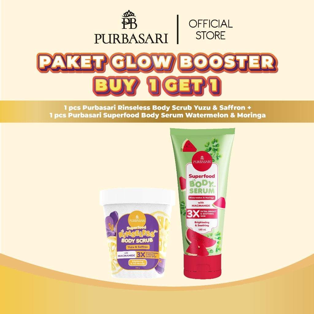 Glow Booster Package - Purbasari Superfood Body Serum 180ml / Purbasari Superfood + New Superfood Rinseless Body Scrub Tanpa Bilas 200gr