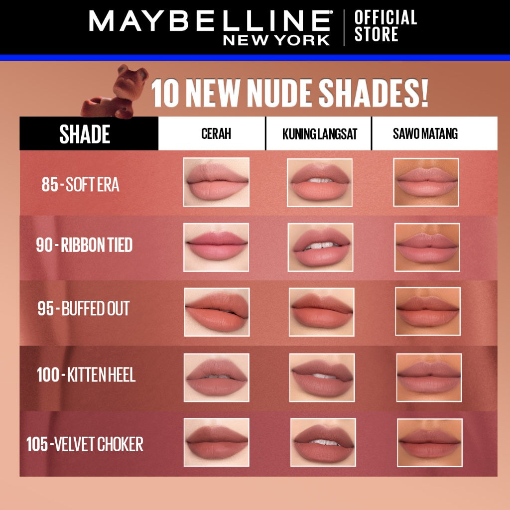 MAYBELLINE OFFICIAL Superstay Teddy Tint 5 mL - Teddy Soft Matte Tahan 12 Jam Lipstick Lipcream Lipstik Perfect Lip Tint