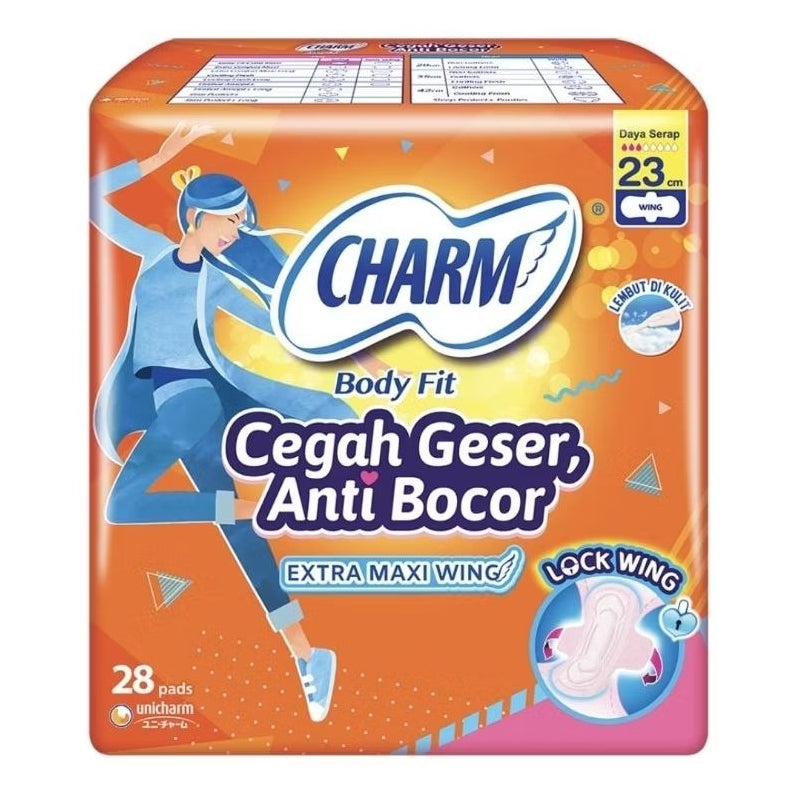 Charm Body Fit Pembalut Wanita Extra Maxi Wing 23 cm 28 pcs