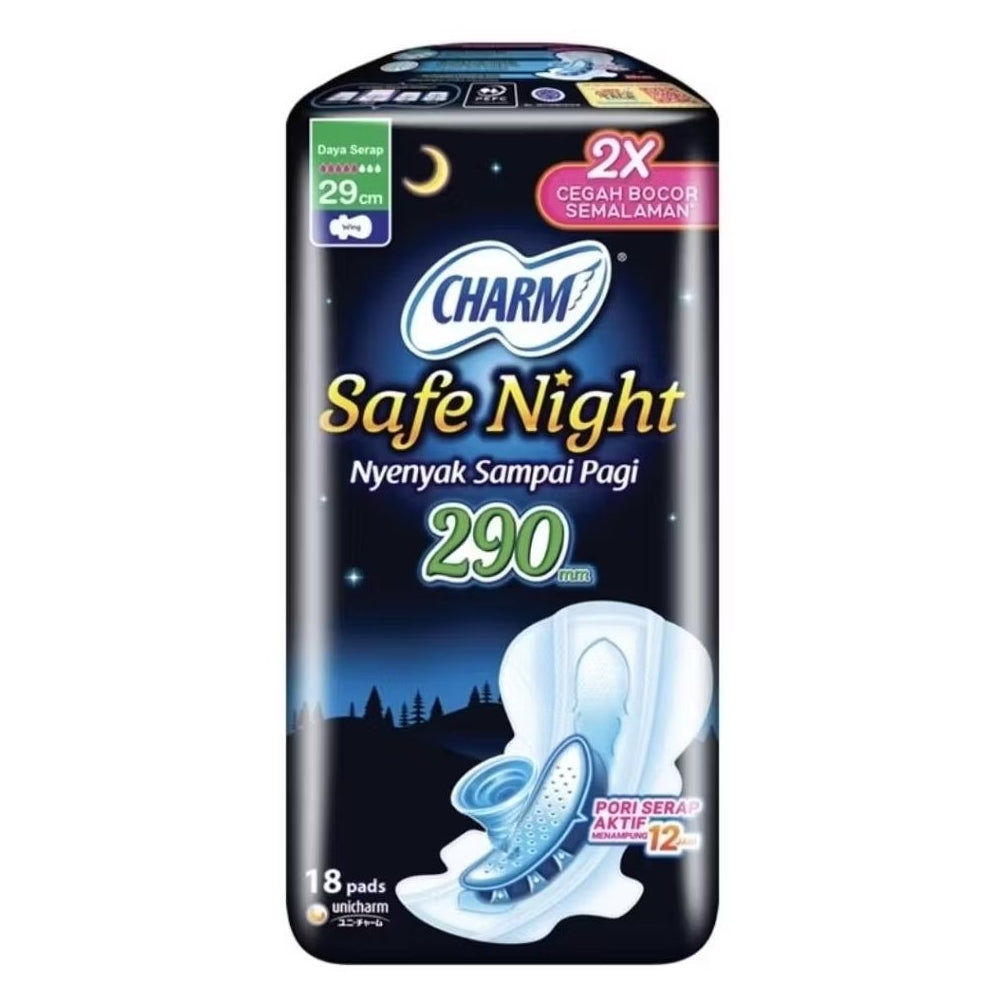 Charm Safe Night Pembalut Wanita Wing Malam 29 cm 18 pcs