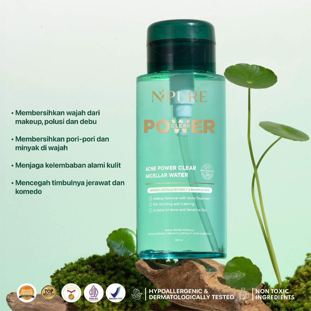 SOOTHING SKIN SET -  - NPURE Cica Acne Toner 150Ml + NPURE Power Clear Micellar Water 300Ml & 100Ml / Set Skincare / Acne Toner / Micellar Water / Hydrating Toner