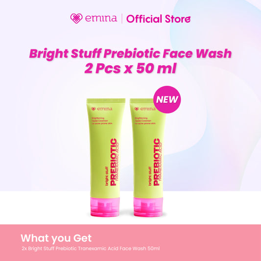 [Twin Pack] NEW! Emina Prebiotic Tranexamic Acid Brightening Face Wash for Acne Prone Skin 50ml - Sabun Muka kulit berjerawat dan sensitif, Perbaiki Skin Barrier, Mengontrol Minyak, Lembab Tanpa Ketarik, Cocok untuk semua jenis kulit