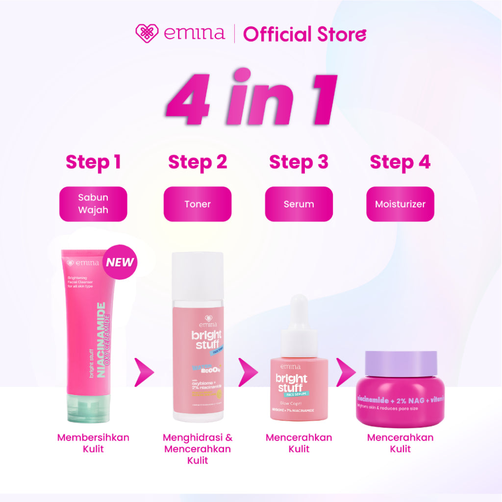 Emina 4pcs Bundle 4in1 Paket skincare Moisturizer Serum Face Wash - GLOWING KIT ACNE KIT Dark Spot Bright Barrier Set