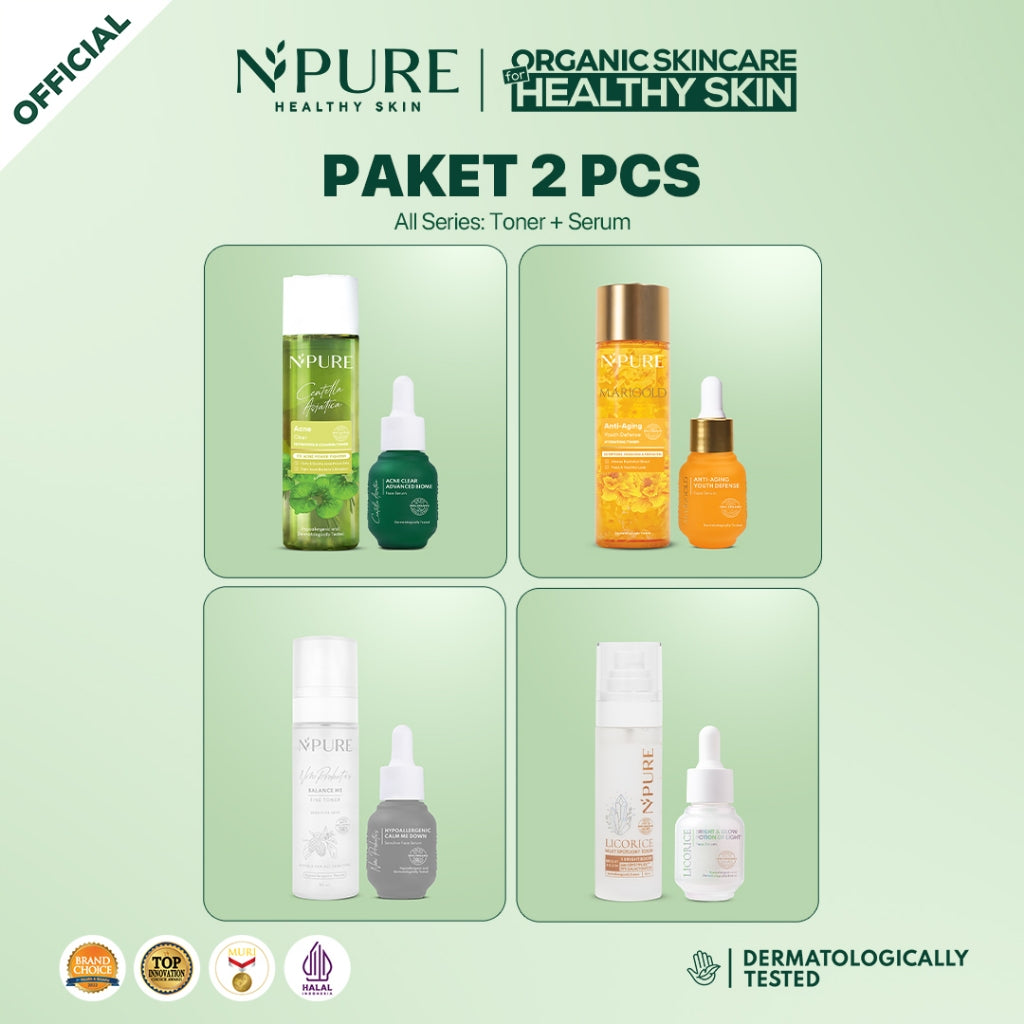 PAKET 2PCS - Npure Paket Toner + Serum / Acne Care / Brightening / Anti-Aging / Sensitive Skin / Kit Perawatan Kulit