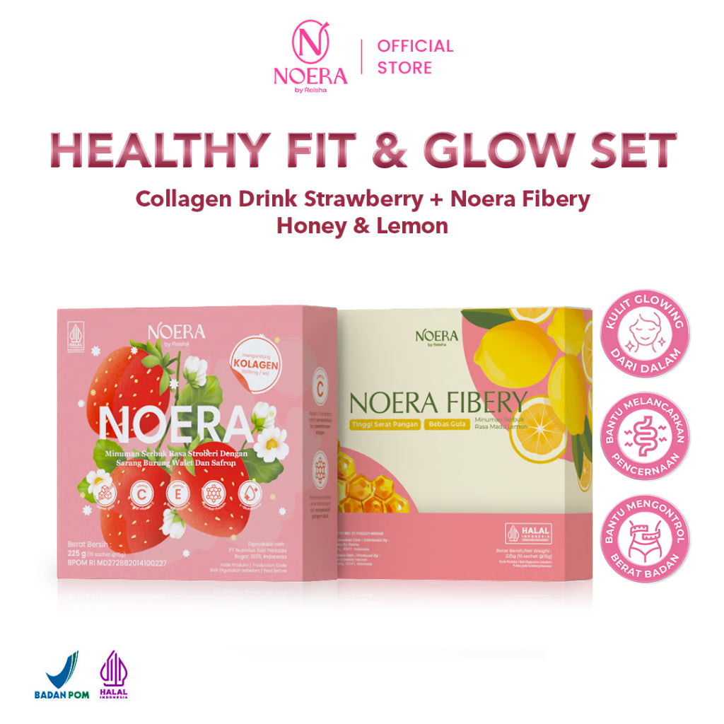 Noera Paket Healthy Fit & Glow Set | Fibery Honey & Lemon | Collagen Drink Regular | Minuman Tinggi Serat dan Vitamin