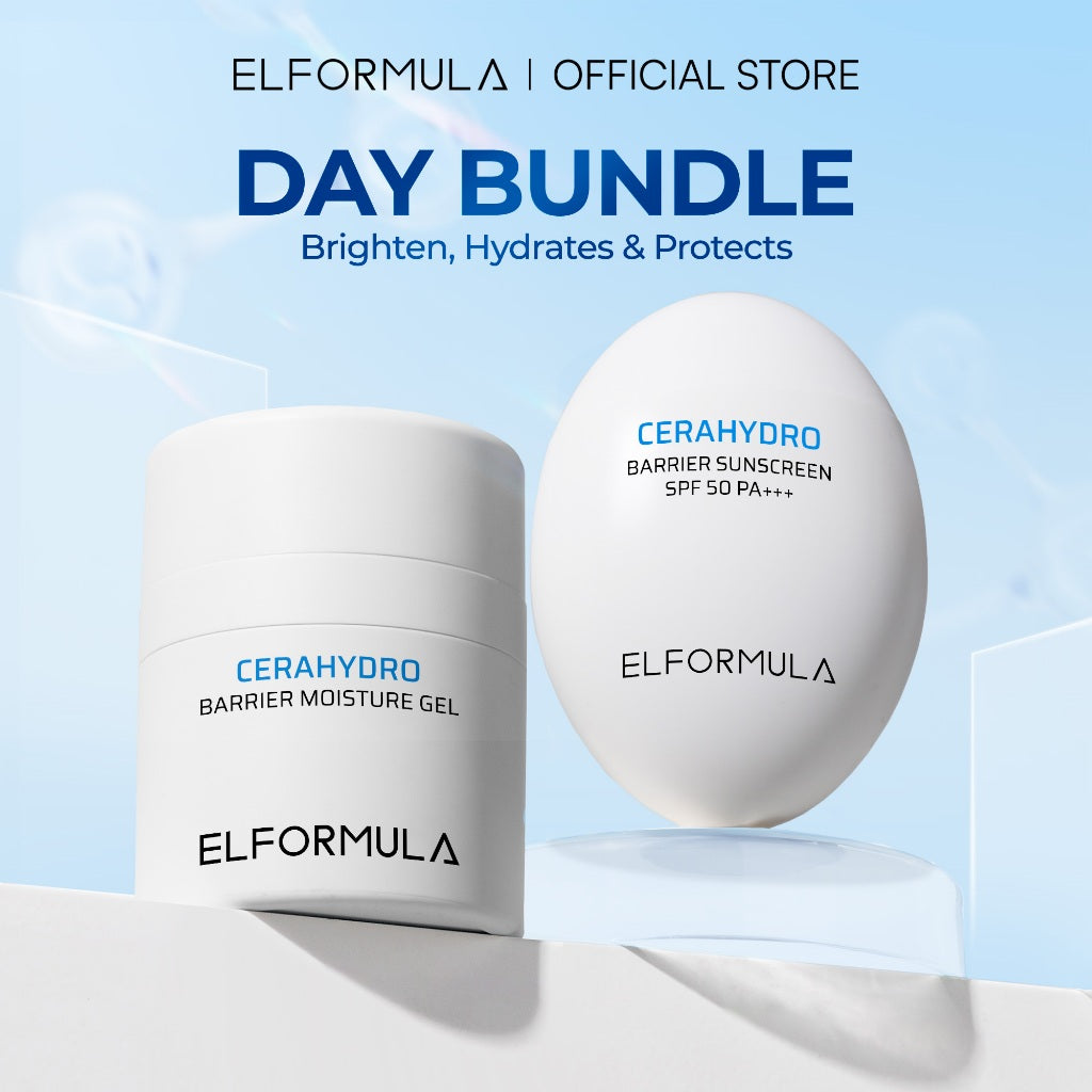 ELFORMULA Day & Night Bundle - Daily Gentle Low pH Facial Cleanser + CeraHydro Barrier Repair Moisture Gel + Intensive Peeling Solution + CeraHydro Barrier Repair Sunscreen SPF 50+++