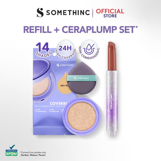 SOMETHINC [2 PCS] Refill CoverBlur Pro Filter Breathable Cushion SPF 40 PA++++ & Ceraplump Tinted Lip Balm SPF25 PA++++