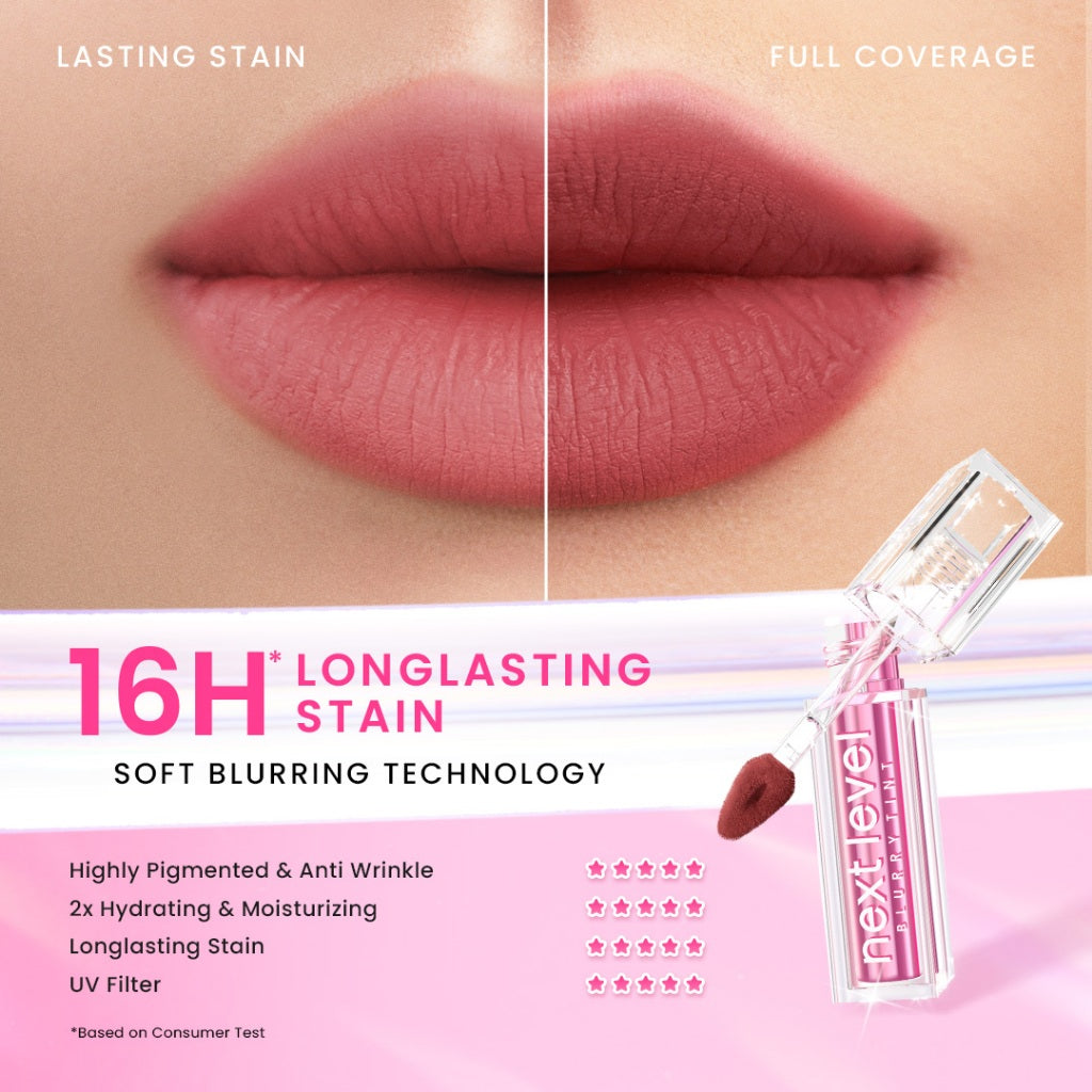 Hanasui Next Level Blurry Tint - Lip Tint Watery To Blur Lightweight Tahan Lama Velvet Finish Powdery Tint Blurring Effect Stain Lasting Up to 8 H