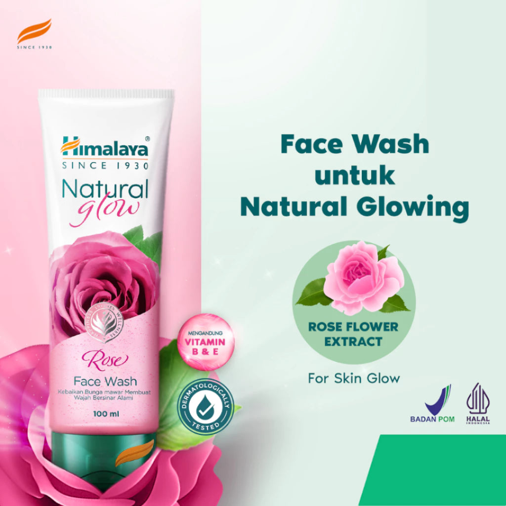 Himalaya Natural Glow Rose Face Wash 100ml | Pembersih Wajah Lembut & Cerah