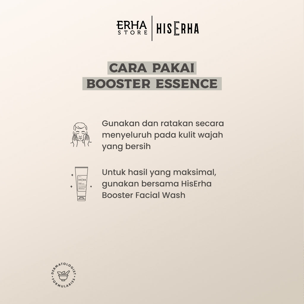 HIS ERHA Booster Essence All In One 60ml - Serum Wajah Pria untuk Mencerahkan, Angkat Kusam, Melembapkan, Meratakan Warna Kulit, Wangi Segar Maskulin, Verified by Dermatologist, Niacinamide, Hyaluronic Acid, Trehalose
