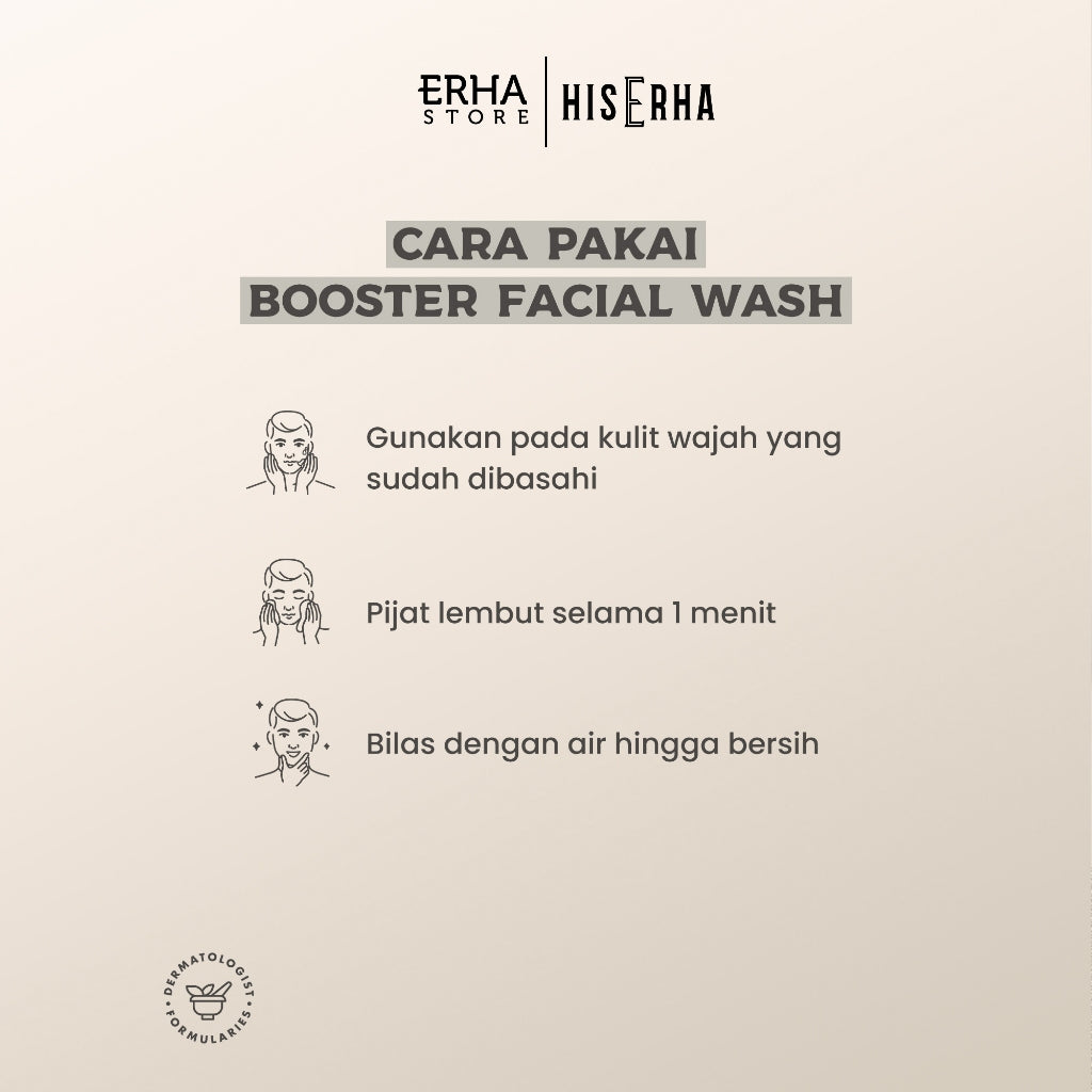 HIS ERHA Brightening Booster Facial Wash 100G (2pcs) - Sabun Cuci Muka Pria untuk Mencerahkan wajah, Angkat Kulit Kusam, Lembap, Tanpa Rasa Ketarik, Tanpa Iritasi, Wangi Segar Maskulin, Verified by Dermatologist, 4% Niacinamide & Sferis Gentle Scrub
