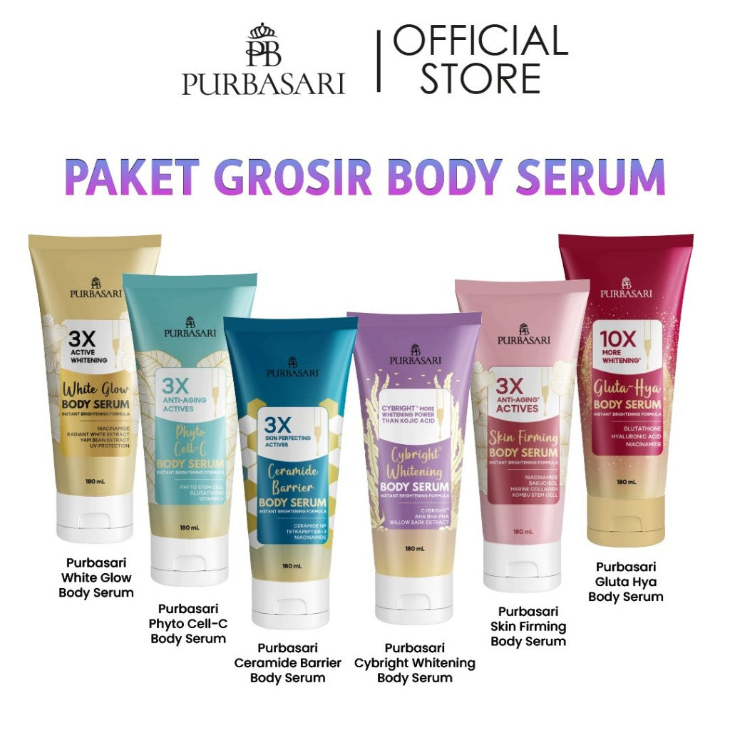 [3 PCS] Purbasari Body Serum 180ml MIX VARIAN- Cybright Whitening - Ceramide Barrier - Phyto Cell-C - White Glow - Skin Firming - Gluta Hya / Mencerahkan / Melembabkan / Hidrasi Lotion Pencerah Tubuh Hand