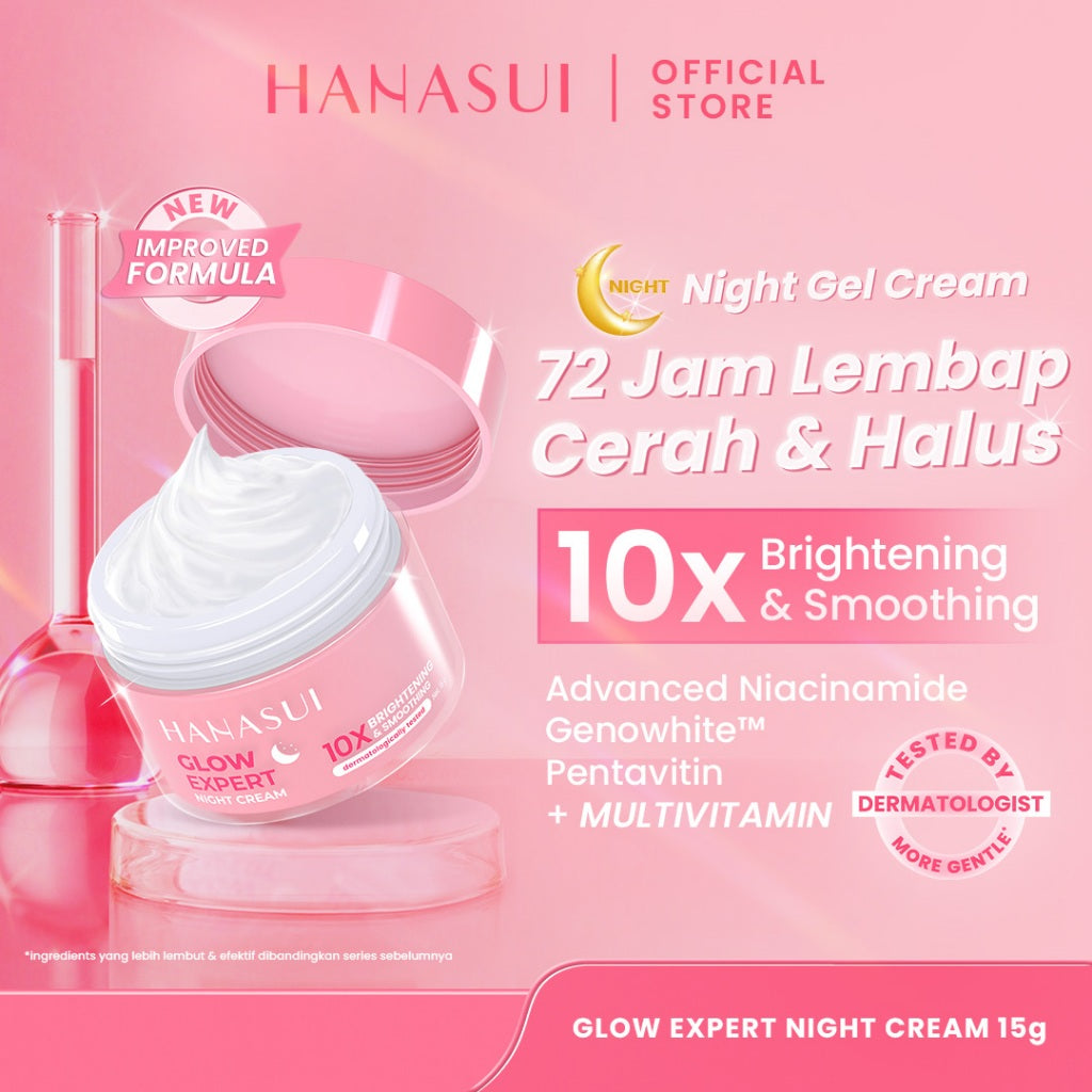 Hanasui Glow Expert Night Cream New Improved Formula - Gel Cream Ringan & Kunci Kelembaban Mencerahkan & Menghaluskan - Niacinamide & Genowhite