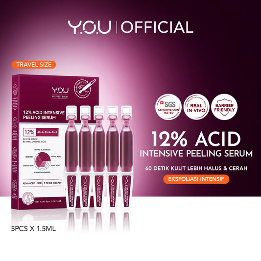 YOU 12% ACID INTENSIVE PEELING SERUM 1.5ML*5 [TRAVEL SIZE] | AHA BHA PHA |Eksfoliasi Kulit Cerah Halus | Pori Besar