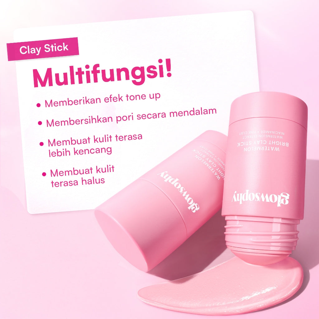 Glowsophy Watermelon Bright Clay Stick Mask 40g - Masker Wajah Glowing Mencerahkan, Meratakan Warna Kulit & Menyamarkan Noda Hitam Natural Eksfoliasi untuk Mengangkat Sel Kulit Mati Stick Wajah Face Cleansing Brightening Glowing Masker Eksfoliasi Wajah