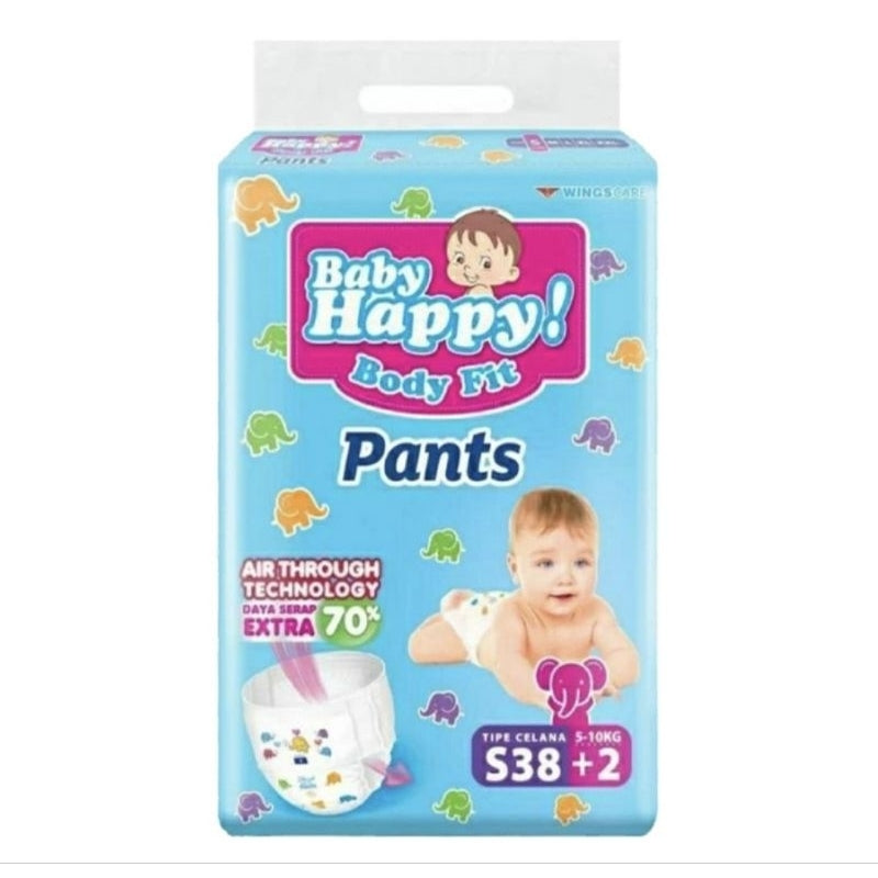 Baby Happy Body Fit Pants Popok Celana S 38+2 pcs