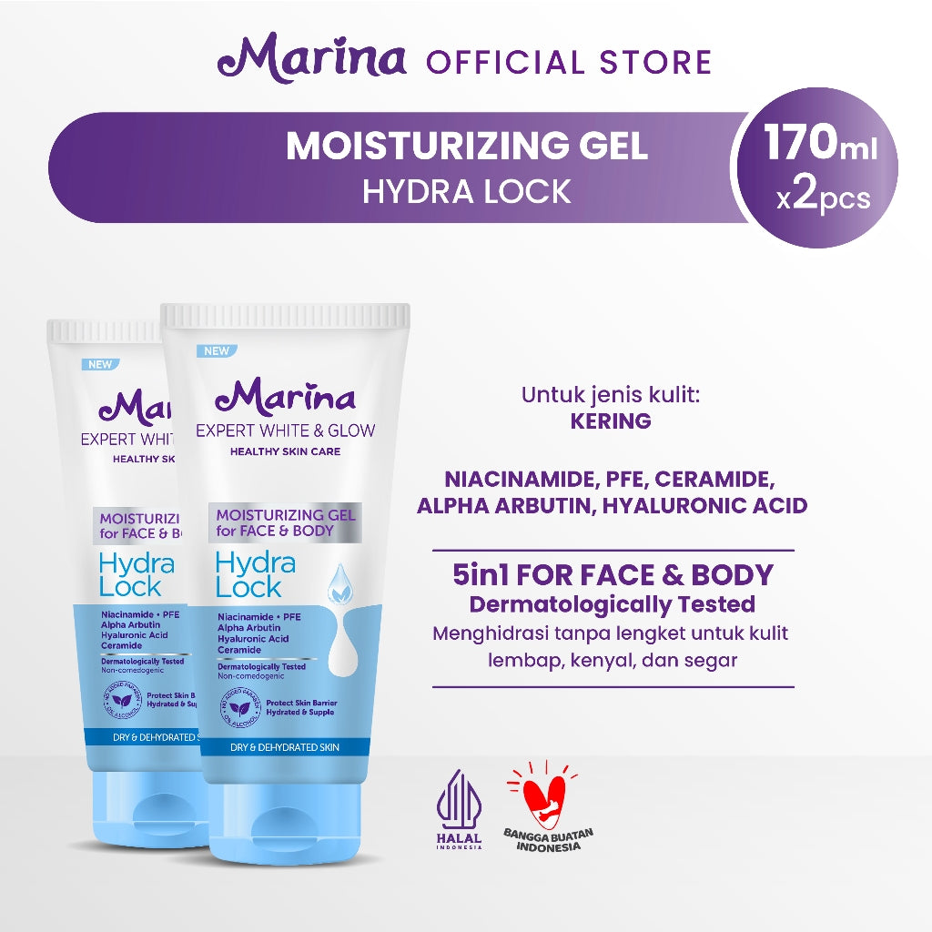 Marina Expert White & Glow Pelembap Gel Hydra Lock 170 ml [2 pcs] - Exp : 06.2027