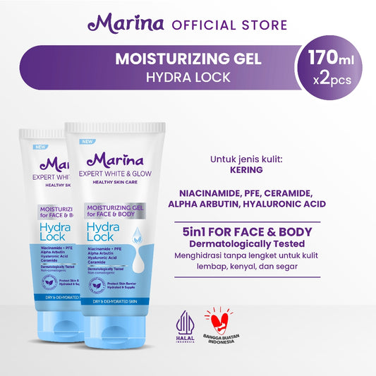 Marina Expert White & Glow Pelembap Gel Hydra Lock 170 ml [2 pcs] - Exp : 06.2027