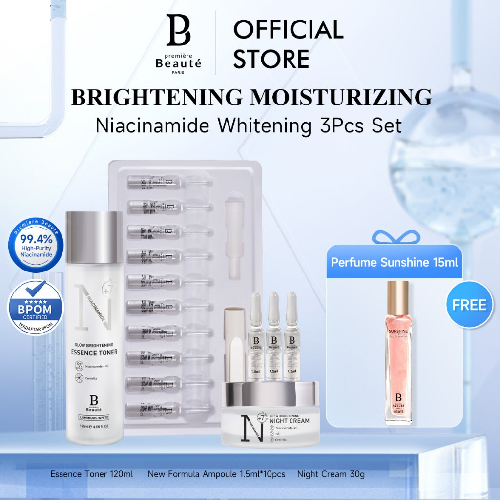 PREMIERE BEAUTE [Ready Stock] Brightening Moisturizing Niacinamide Whitening 3Pcs Set New Formula Ampoule 1.5ml*10pcs +Essence Toner 120ml + Night Cream 30g