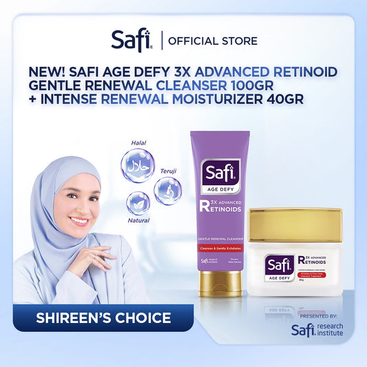 [Paket Cleanser + Pelembap] Safi Age Defy 3X Advanced Retinoid - Gentle Renewal Cleanser 100gr + Intense Renewal Moisturizer 40gr - Sabun Cuci Muka Non SLS, Krim Wajah Anti Aging | Better Than Retinol