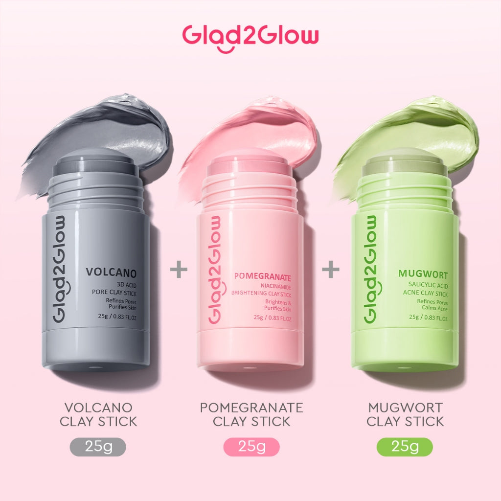 [DISKON 60%]Glad2Glow Clay Stick&Face Mask Complete Series-Pomegranate Brightening/Mugwort Salicylic Acid Acne/ Volcano 3D Acid Pore-masker Packs Masker Wajah Sheet Mask mask sleeping mask mugwort mask acne masker komedo g2glow official store