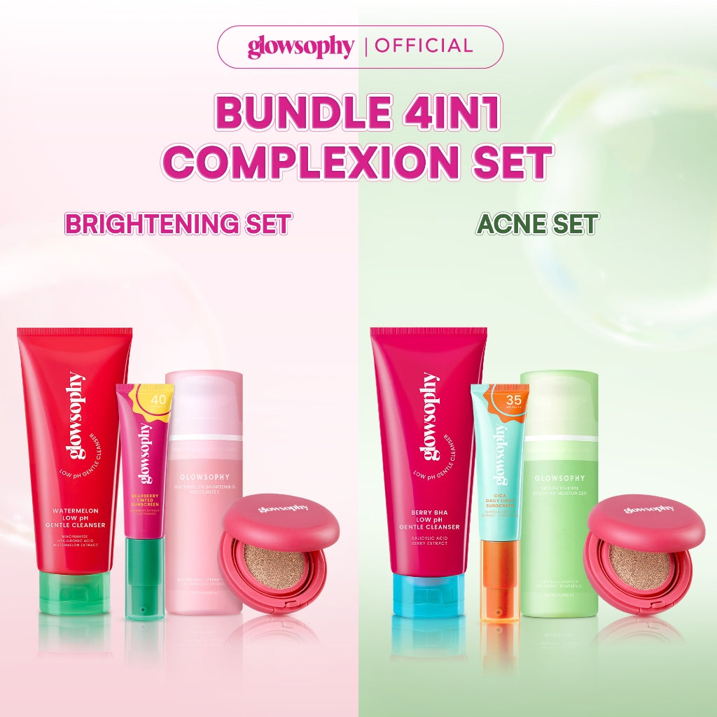 Glowsophy 4in1 Complexion Set Gentle Cleanser + Moisturizer 100ml + Sunscreen + Cushion