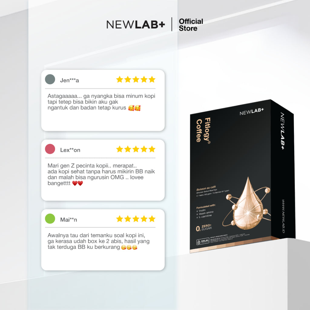 NEWLAB Fitlogy Coffee | Kopi Sehat untuk Kontrol Berat Badan & Gut Health | L-Karnitin & Garcinia Pelangsing Badan  15 Sachet