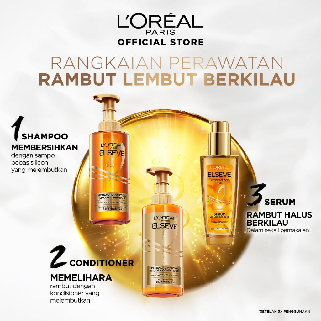 L’Oreal Paris Extraordinary Oil Premium Smooth Silicon-Free Shampoo Hair Care - Halus Berkilau dalam Satu Pemakaian - Bebas Silikon 440ml Rambut Kering Kusam Shampoo Sampo