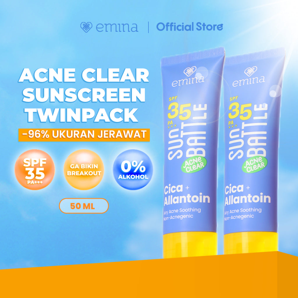[Twin Pack] NEW! Emina Sun Battle SPF 35 PA+++ Acne Clear Cica + Allantoin Airy Acne Soothing 50ml - Sunscreen untuk Kulit Berminyak