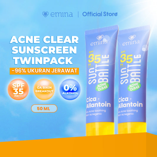 [Twin Pack] NEW! Emina Sun Battle SPF 35 PA+++ Acne Clear Cica + Allantoin Airy Acne Soothing 50ml - Sunscreen untuk Kulit Berminyak