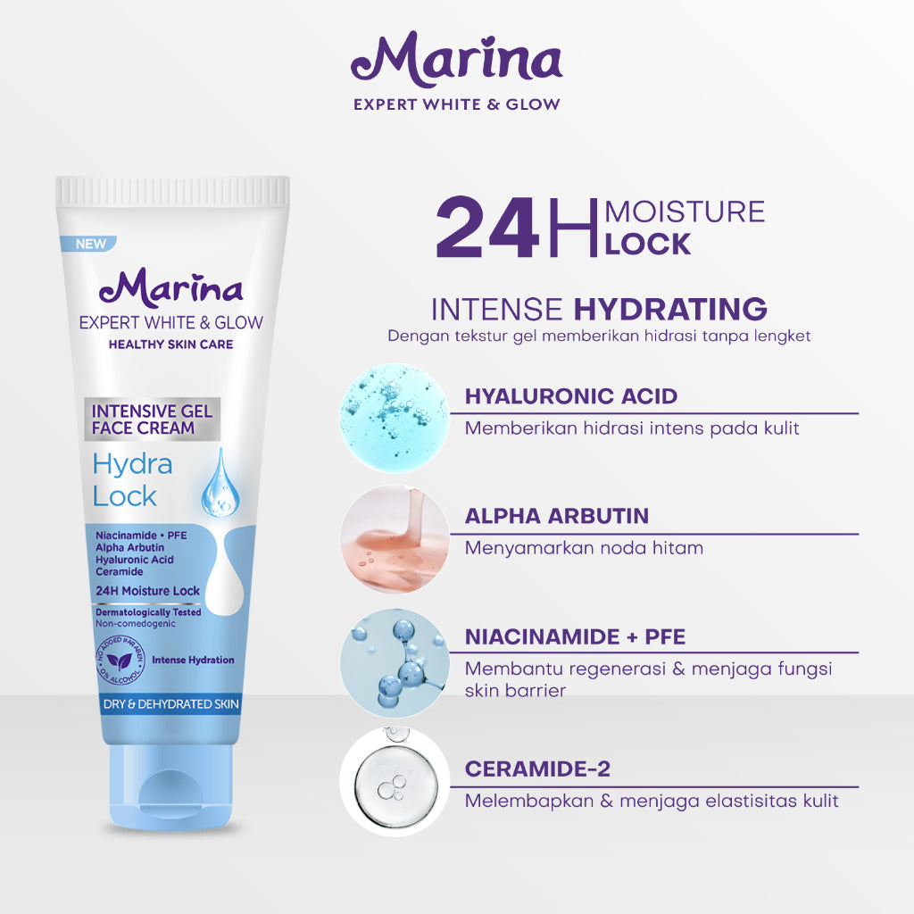 Marina Expert White & Glow Intensive Gel Face Cream – Hydra Lock - Exp : 04.2027