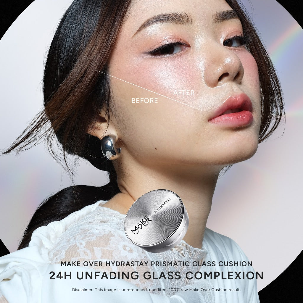 [SPECIAL 11.11] NEW! MAKE OVER Hydrastay Prismatic Glass Cushion - Glow Aqeela Sargio Cushion Plumpy Tahan Cuaca Panas Lembab Anti Crack Smudgeproof Tidak Cakey Tidak Crease High Coverage Tahan Banting Radiant Foundation Compact Makeup