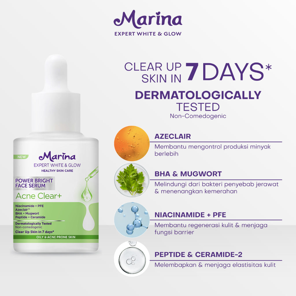 Marina Expert White & Glow Power Bright Face Serum – Acne Clear+ - Exp : 01.2026