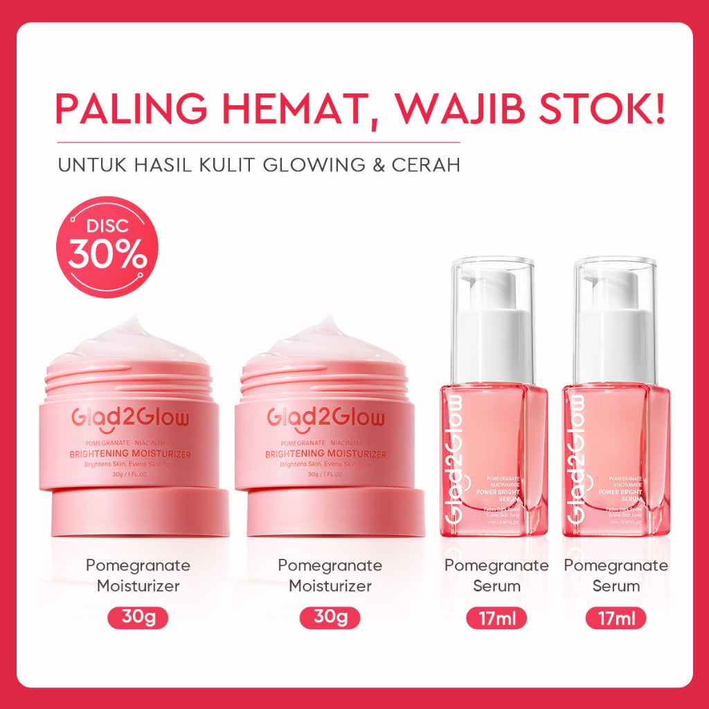 [ORDER NOW, HEMAT 30K]Glad2Glow Day & Night Renew Cerah Bundle Moisturizer+Serum Set Brightening 10%Niacinamide Peeling Eksfoliasi Retinol  tone up Pelembab Tubuh Kit Perawatan Kulit Hidrasi Delima Pelembab Wajah Pencerah Krim Gel g2glow official store