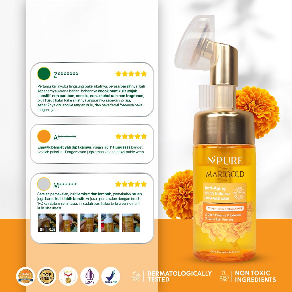 MARIGOLD FACE WASH - NPURE Facial Wash Marigold/ Deep-Cleanse / Anti Aging Facial Wash / Sabun Wajah Natural
