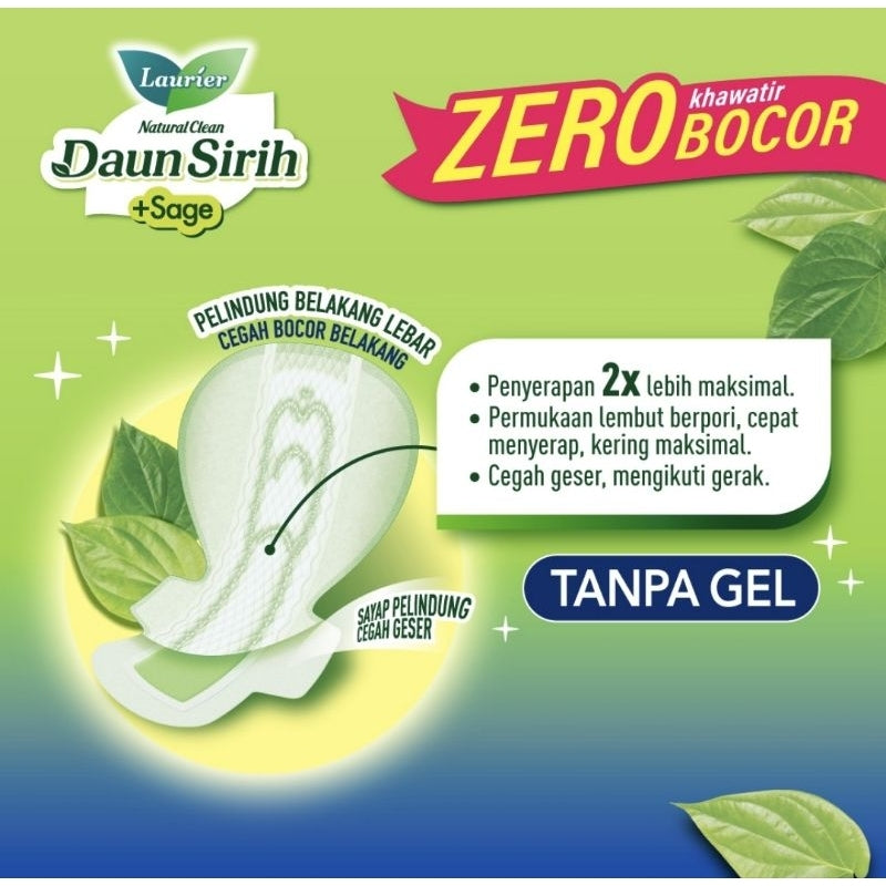 Laurier Daun Sirih Pembalut Wanita Wing Malam 35 cm 12 pcs