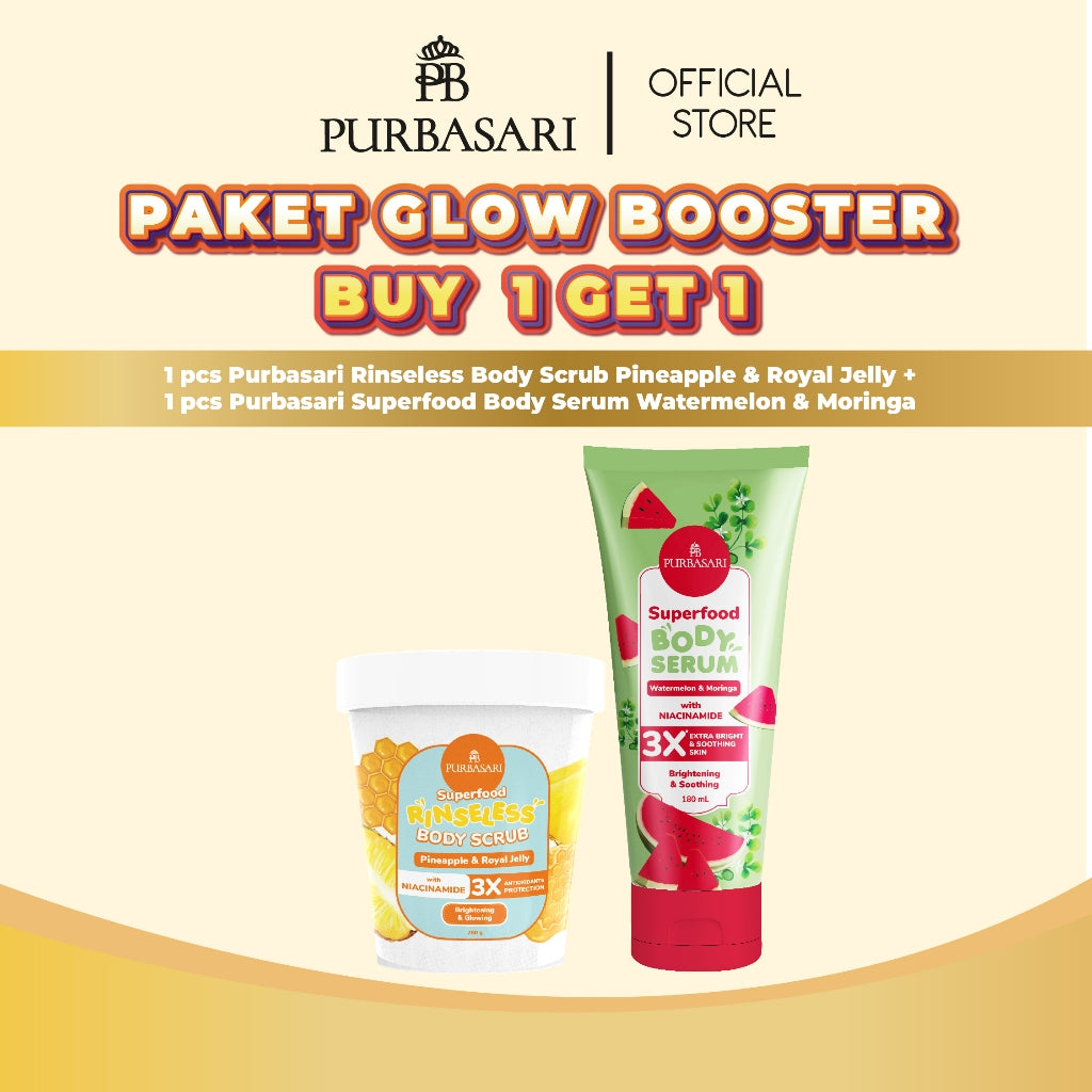 Glow Booster Package - Purbasari Superfood Body Serum 180ml / Purbasari Superfood + New Superfood Rinseless Body Scrub Tanpa Bilas 200gr