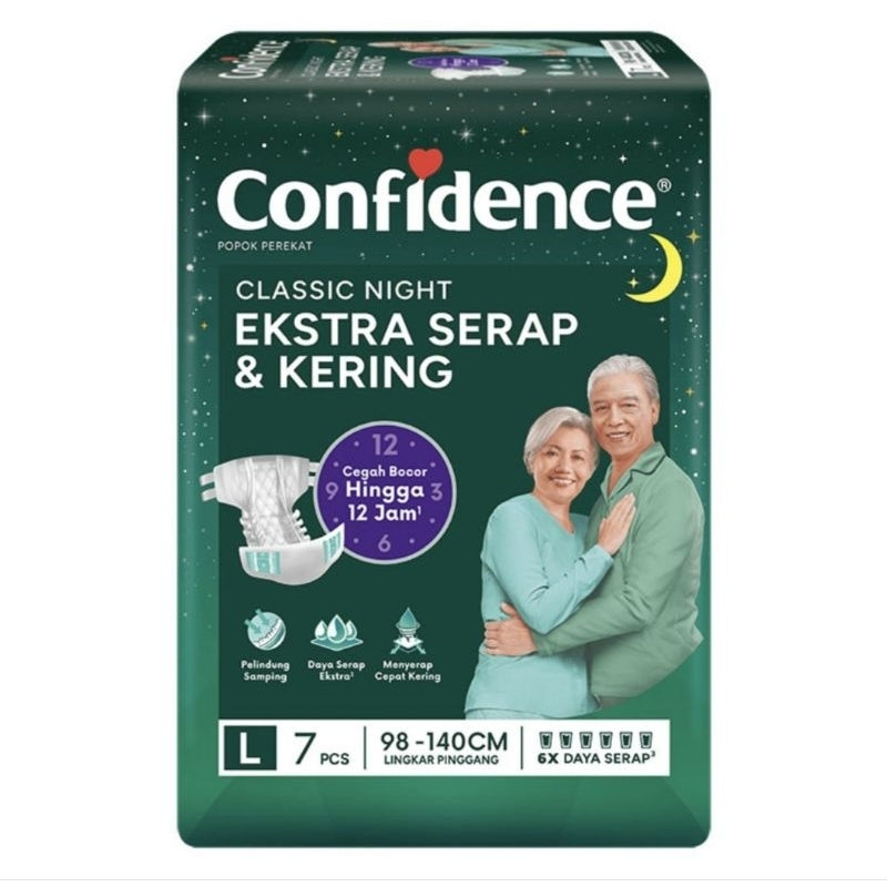Confidence Classic Popok Perekat Dewasa Malam M8 L7 XL6 Pcs