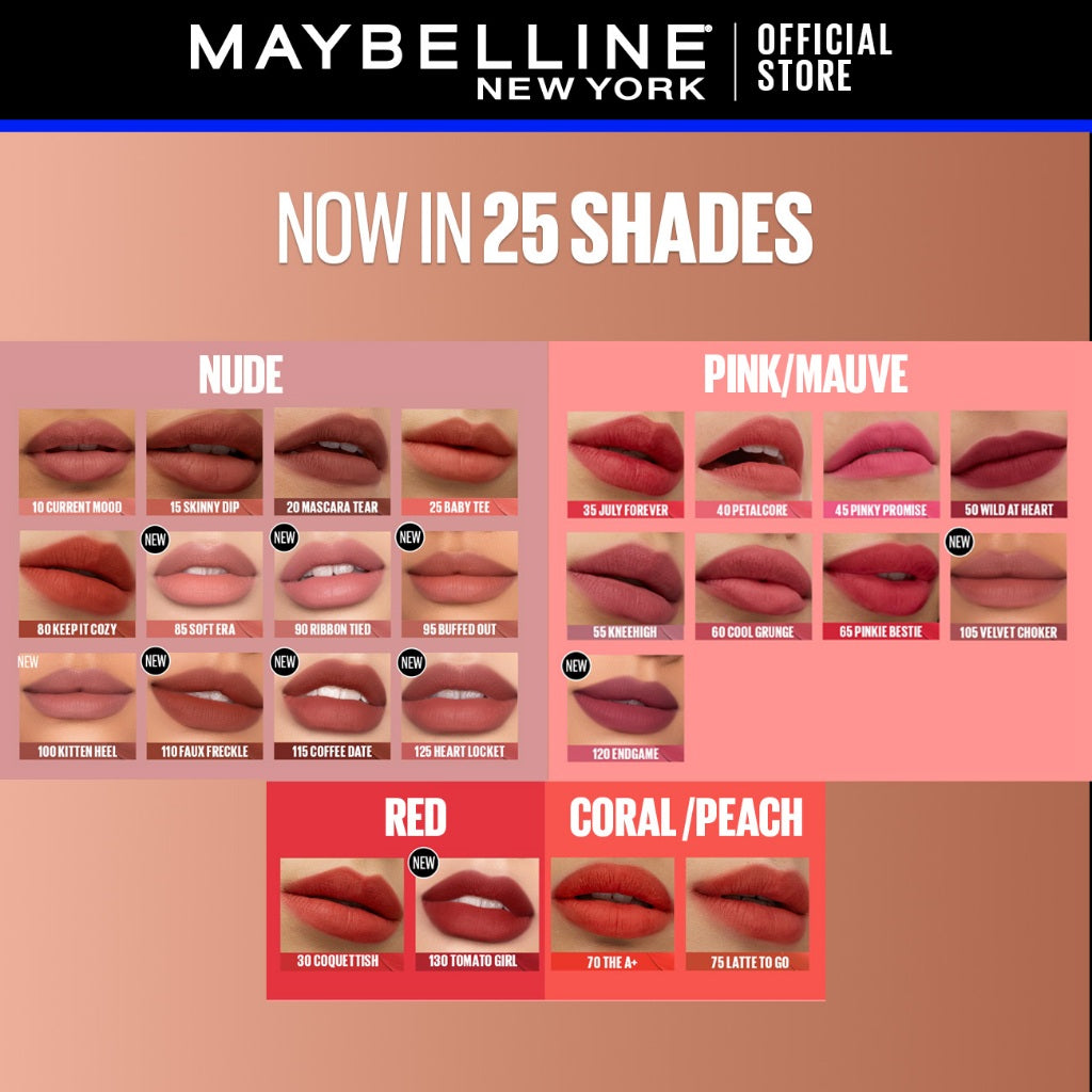 MAYBELLINE OFFICIAL Superstay Teddy Tint 5 mL - Teddy Soft Matte Tahan 12 Jam Lipstick Lipcream Lipstik Perfect Lip Tint
