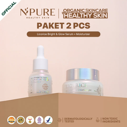 LICORICE BRIGHT SET - NPURE Bundling Licorice Serum + Licorice Moisturizer 30gr / Bright and Glow / Rangkaian Skincare / Mencerahkan