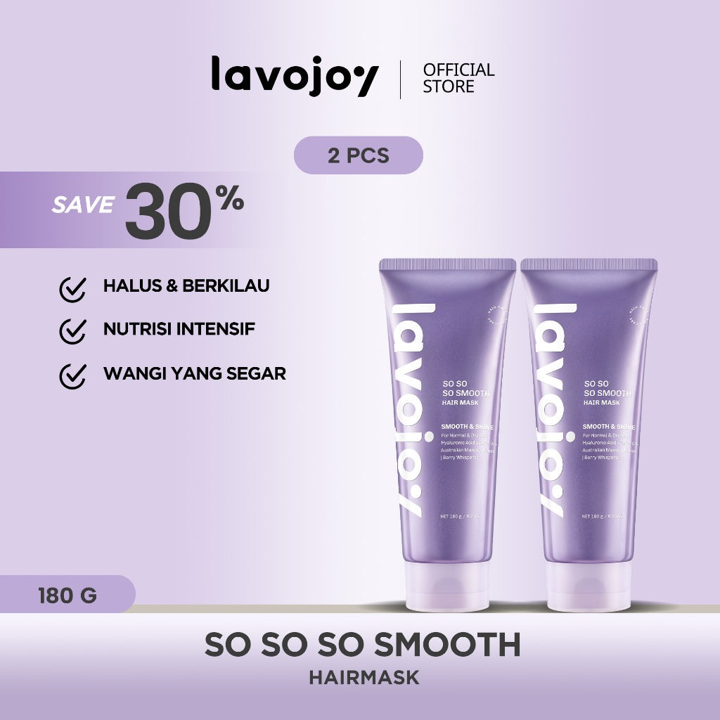 Lavojoy So So So Smooth Hair Mask 180gr | Masker Rambut Lembut Anti Kusut Frizzy | Masker Rambut Berkilau | Masker Rambut Kering | Repair Hair Mask with Hyaluronic Acid + Triple Seed Oil + Australian Manuka Honey